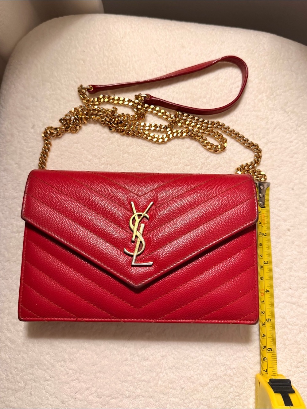 Saint Laurent YSL Monogram Chevron Chain mini bag in Red ❤️ - Picture 3 of 5